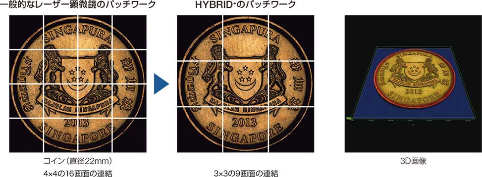 一般的なレーザー顕微鏡のパッチワーク HYBRID+のパッチワーク 3D画像